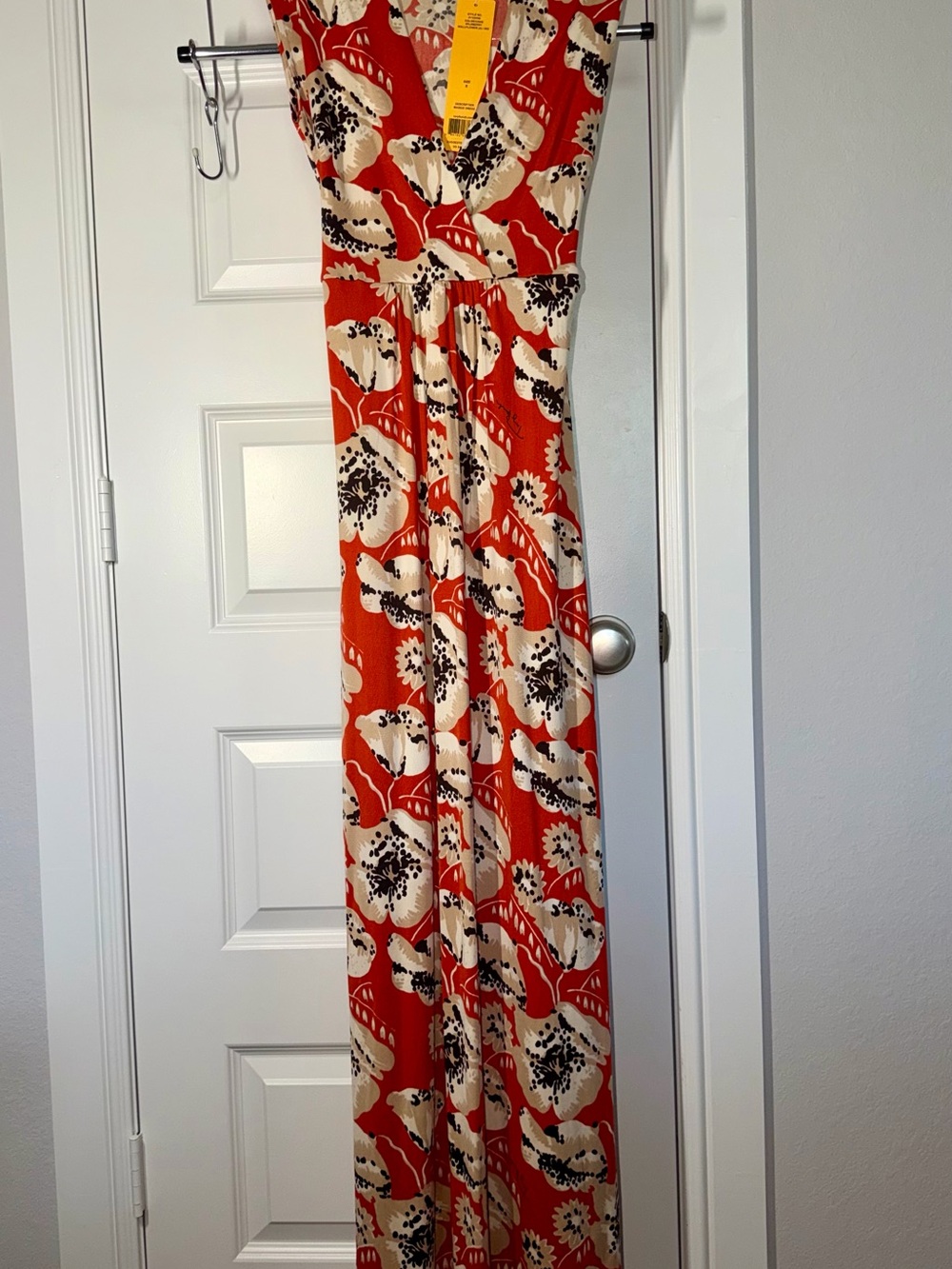 Tory Burch Wildberry Floral V-Neck Dress in Red, Cream, Black